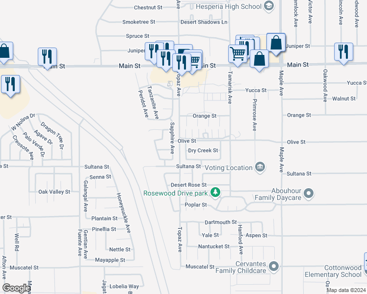 map of restaurants, bars, coffee shops, grocery stores, and more near in Hesperia