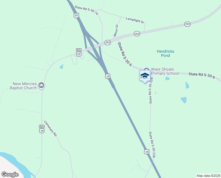 map of restaurants, bars, coffee shops, grocery stores, and more near 19800 U.S. 25 in Ware Shoals