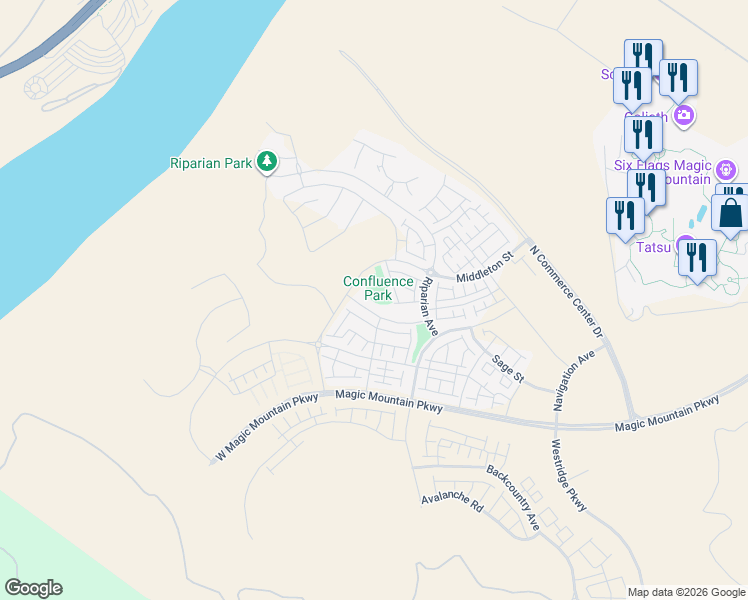 map of restaurants, bars, coffee shops, grocery stores, and more near 27579 Sanctuary Court in Los Angeles County
