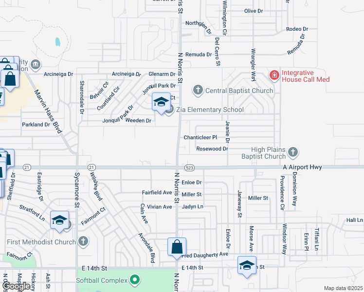 map of restaurants, bars, coffee shops, grocery stores, and more near 2188-2298 North Norris Street in Clovis