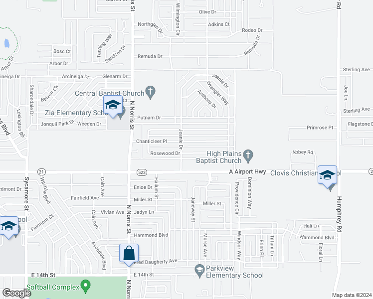 map of restaurants, bars, coffee shops, grocery stores, and more near 316 Rosewood Drive in Clovis