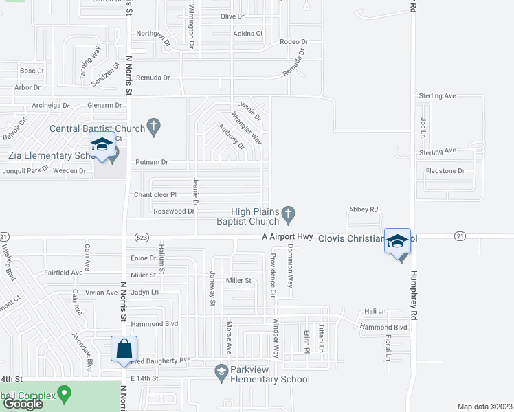 map of restaurants, bars, coffee shops, grocery stores, and more near 108 Rosewood Drive in Clovis