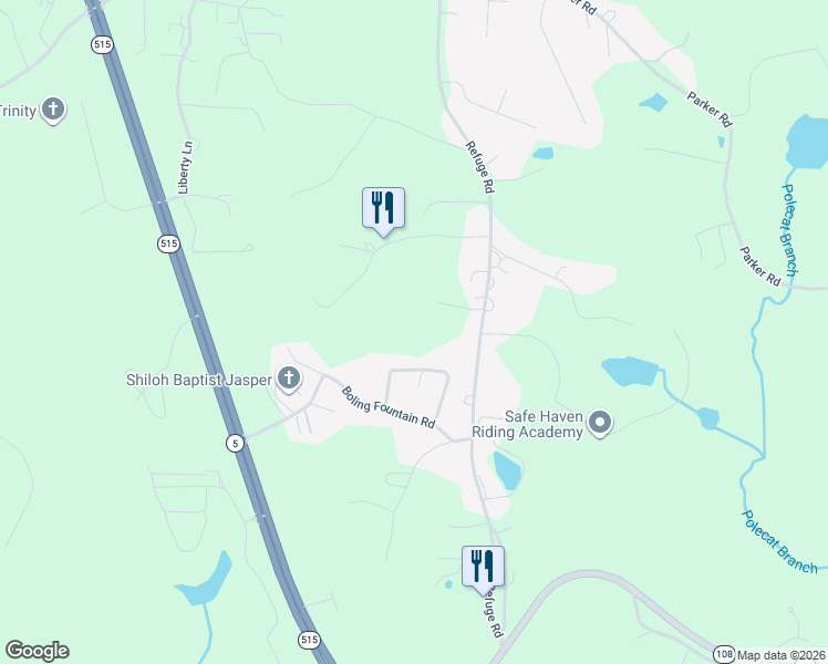 map of restaurants, bars, coffee shops, grocery stores, and more near 150 Deer Chase Drive in Jasper