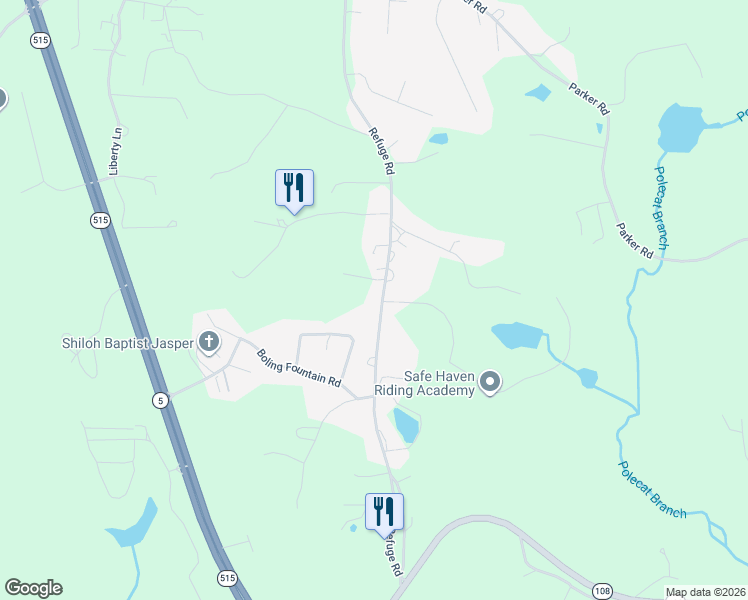 map of restaurants, bars, coffee shops, grocery stores, and more near 3418 Refuge Road in Jasper