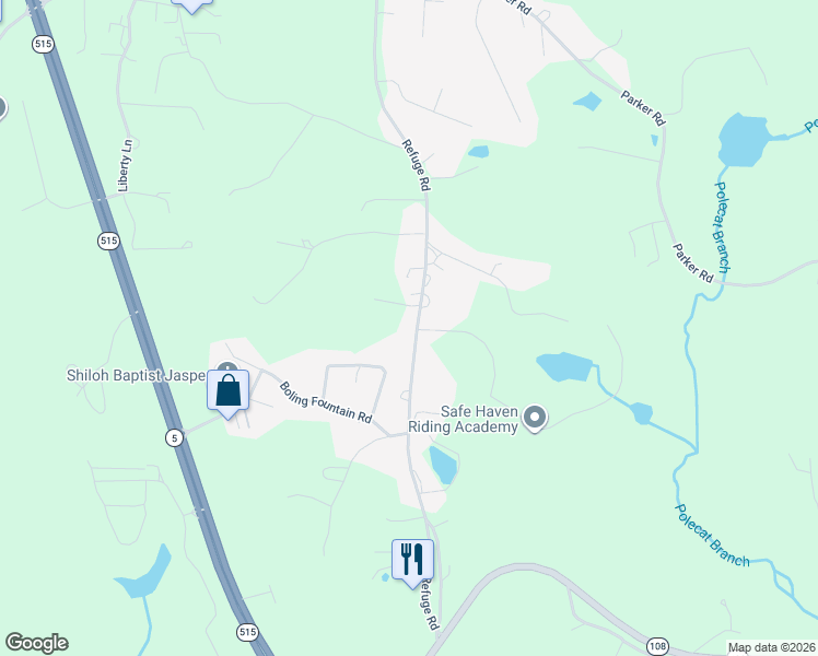 map of restaurants, bars, coffee shops, grocery stores, and more near 3418 Refuge Road in Jasper