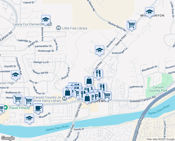 map of restaurants, bars, coffee shops, grocery stores, and more near in Santa Clarita