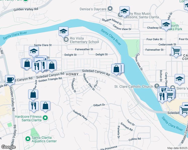 map of restaurants, bars, coffee shops, grocery stores, and more near 26944 Flo Lane in Santa Clarita