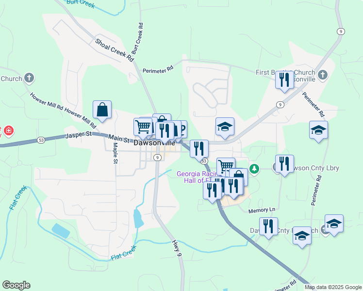 map of restaurants, bars, coffee shops, grocery stores, and more near 0 Highway 53 in Dawsonville