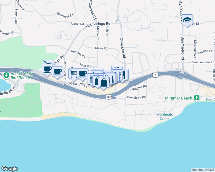 map of restaurants, bars, coffee shops, grocery stores, and more near in Goleta