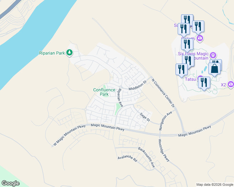 map of restaurants, bars, coffee shops, grocery stores, and more near 25900 Feedmill Road in Los Angeles County