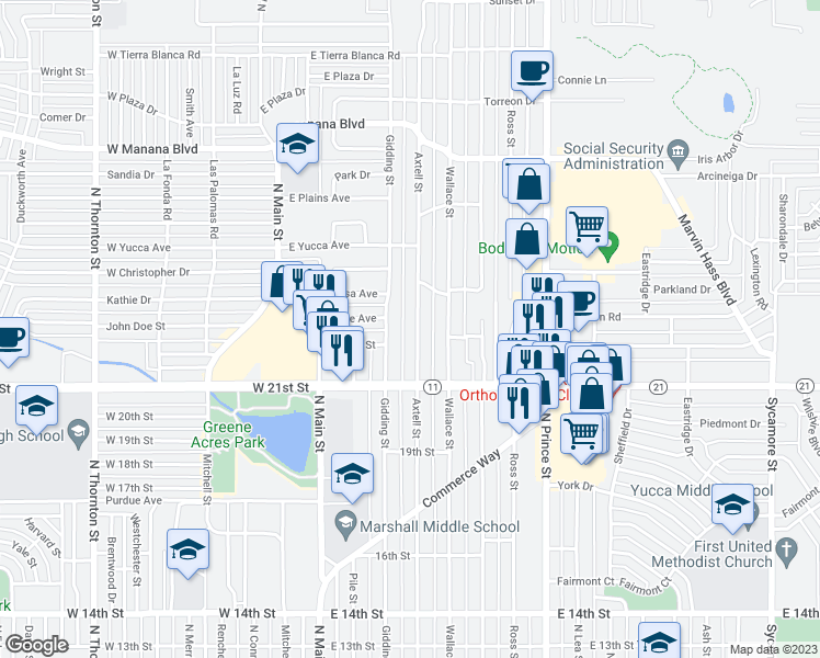 map of restaurants, bars, coffee shops, grocery stores, and more near 2220 Axtell Street in Clovis