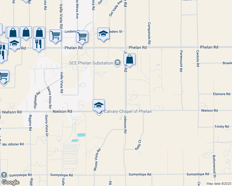 map of restaurants, bars, coffee shops, grocery stores, and more near Johnson Road in Phelan