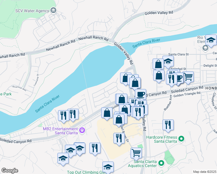 map of restaurants, bars, coffee shops, grocery stores, and more near 21214 Seep Willow Way in Santa Clarita