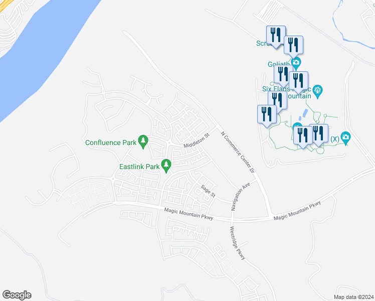 map of restaurants, bars, coffee shops, grocery stores, and more near 27609 West California Court in Los Angeles County