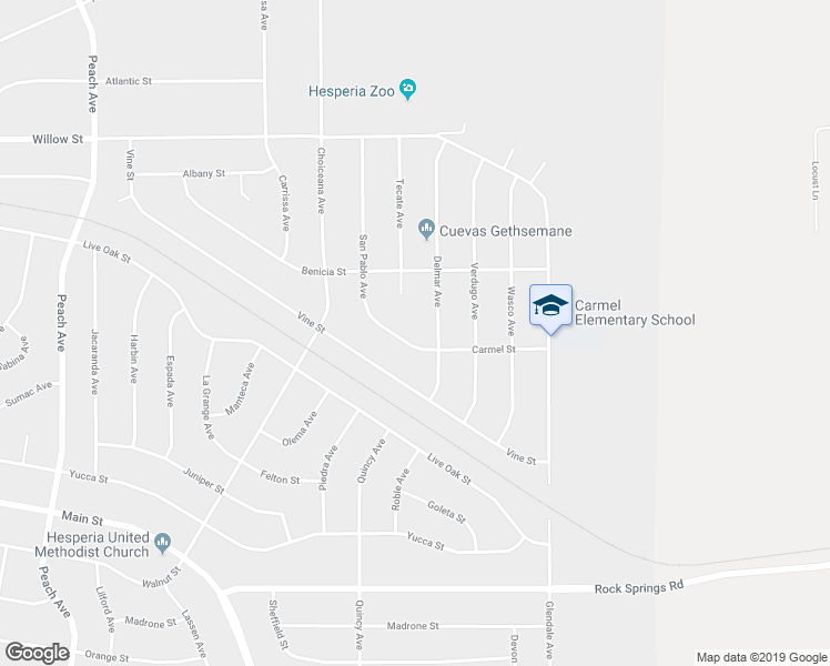 map of restaurants, bars, coffee shops, grocery stores, and more near 9315 San Pablo Avenue in Hesperia