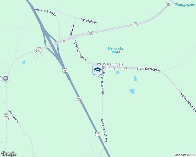 map of restaurants, bars, coffee shops, grocery stores, and more near 15269 Indian Mound Road in Ware Shoals