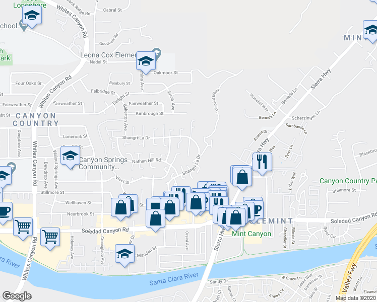 map of restaurants, bars, coffee shops, grocery stores, and more near 27635 Sienna Ridge Row in Santa Clarita