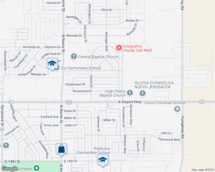 map of restaurants, bars, coffee shops, grocery stores, and more near 513 Chanticleer Place in Clovis