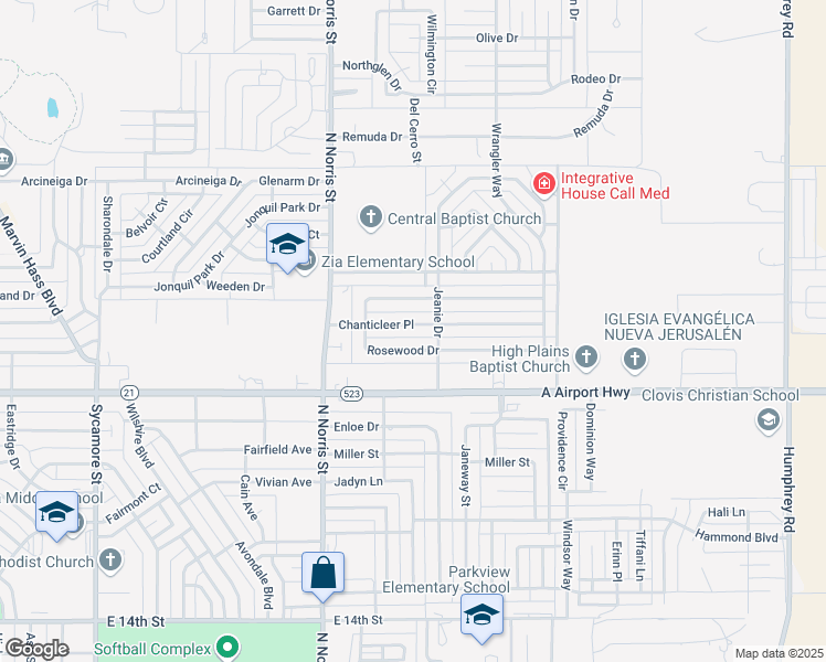 map of restaurants, bars, coffee shops, grocery stores, and more near 305 Chanticleer Place in Clovis