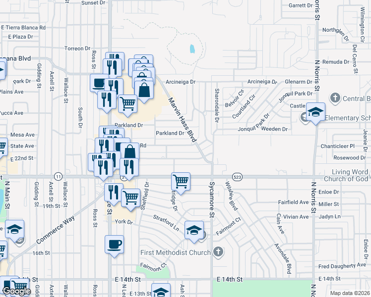map of restaurants, bars, coffee shops, grocery stores, and more near 1324 Lexington Road in Clovis