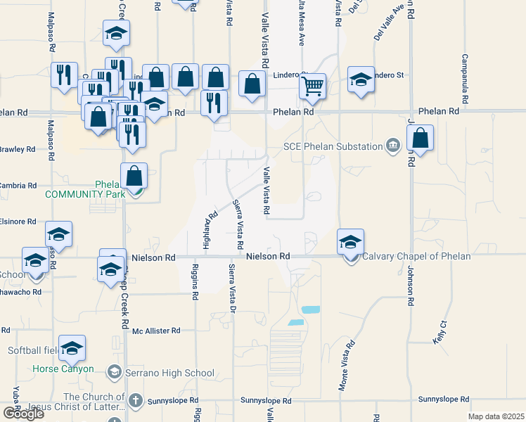 map of restaurants, bars, coffee shops, grocery stores, and more near 9945 Valle Vista Road in Phelan