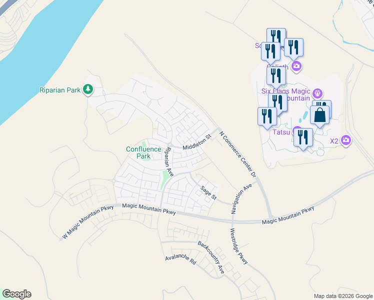map of restaurants, bars, coffee shops, grocery stores, and more near 27609 West California Court in Los Angeles County