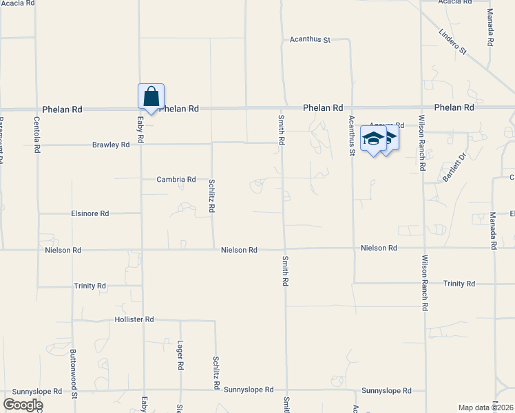 map of restaurants, bars, coffee shops, grocery stores, and more near 6084 Elsinore Road in Phelan