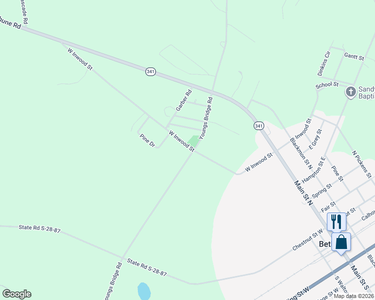 map of restaurants, bars, coffee shops, grocery stores, and more near 404 West Inwood Street in Bethune