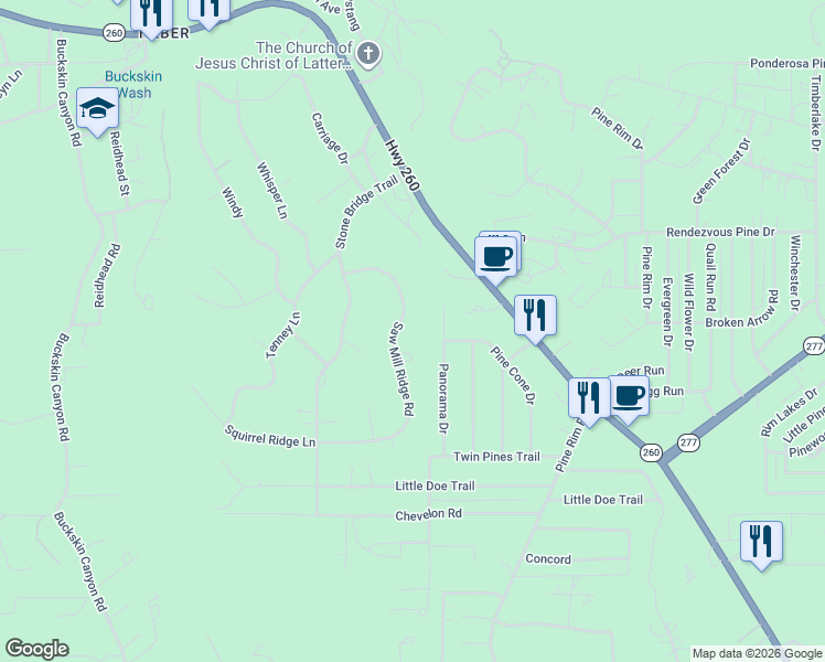 map of restaurants, bars, coffee shops, grocery stores, and more near 3343 Sawmill Ridge Loop in Heber-Overgaard
