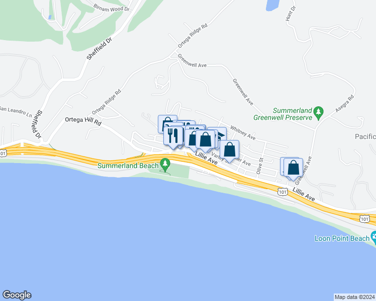 map of restaurants, bars, coffee shops, grocery stores, and more near 35 Hollister Street in Summerland
