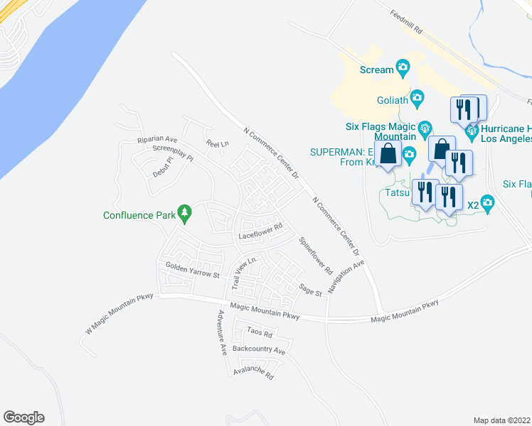 map of restaurants, bars, coffee shops, grocery stores, and more near 27609 West California Court in Los Angeles County