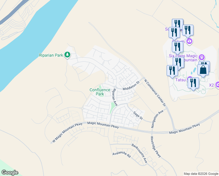 map of restaurants, bars, coffee shops, grocery stores, and more near 27120 Valley Oak Place in Los Angeles County