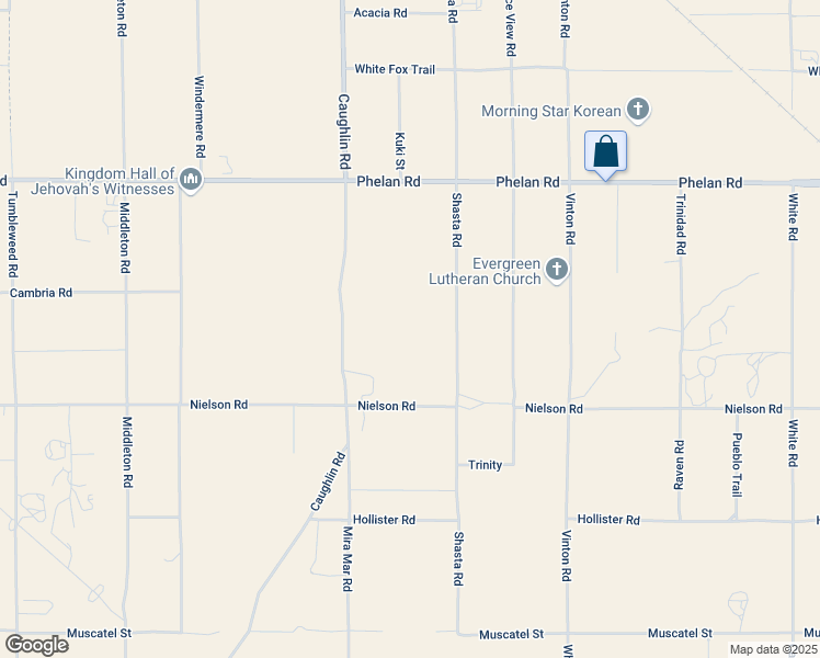 map of restaurants, bars, coffee shops, grocery stores, and more near 9410 Shasta Road in Phelan