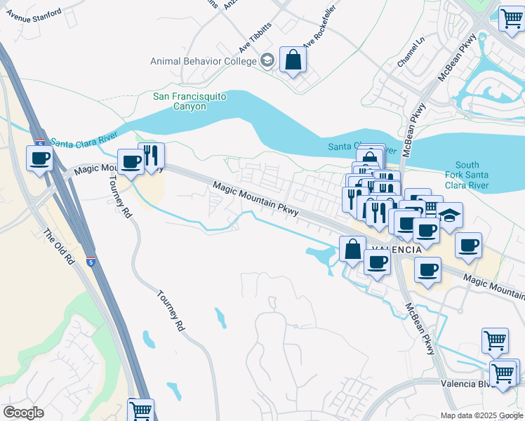 map of restaurants, bars, coffee shops, grocery stores, and more near 24932 Avignon Drive in Santa Clarita