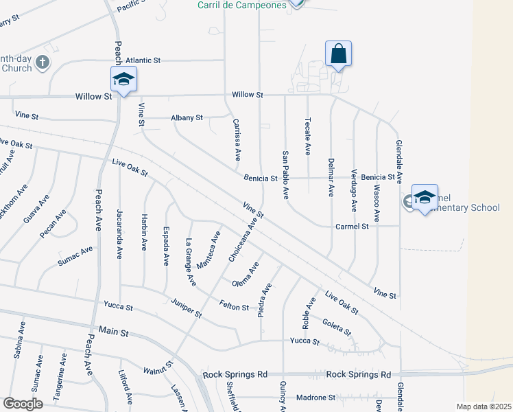 map of restaurants, bars, coffee shops, grocery stores, and more near 9390 Choiceana Avenue in Hesperia