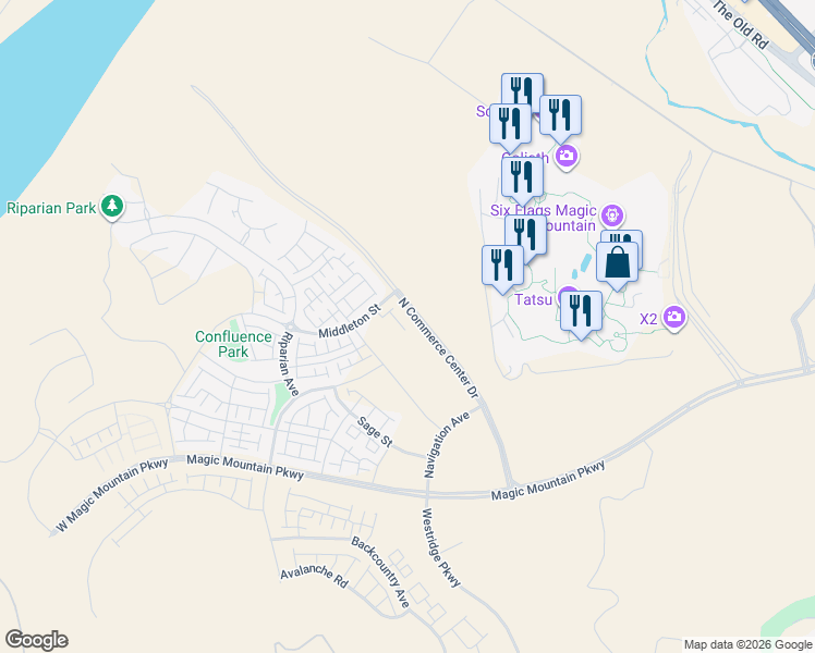 map of restaurants, bars, coffee shops, grocery stores, and more near in Santa Clarita