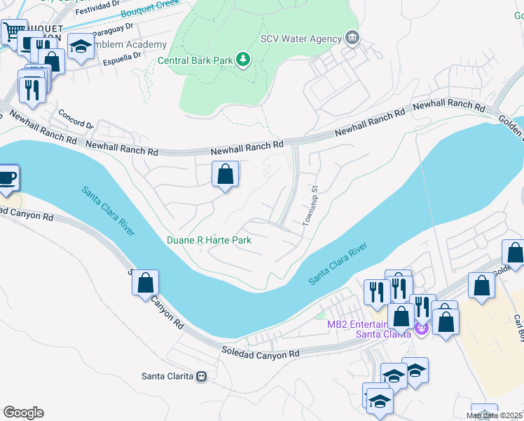 map of restaurants, bars, coffee shops, grocery stores, and more near 25845b Railroad Avenue in Santa Clarita
