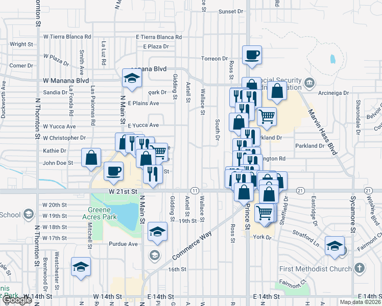 map of restaurants, bars, coffee shops, grocery stores, and more near 2317 Axtell Street in Clovis