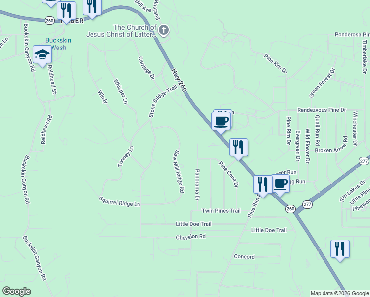 map of restaurants, bars, coffee shops, grocery stores, and more near 3343 Saw Mill Ridge Loop in Heber-Overgaard