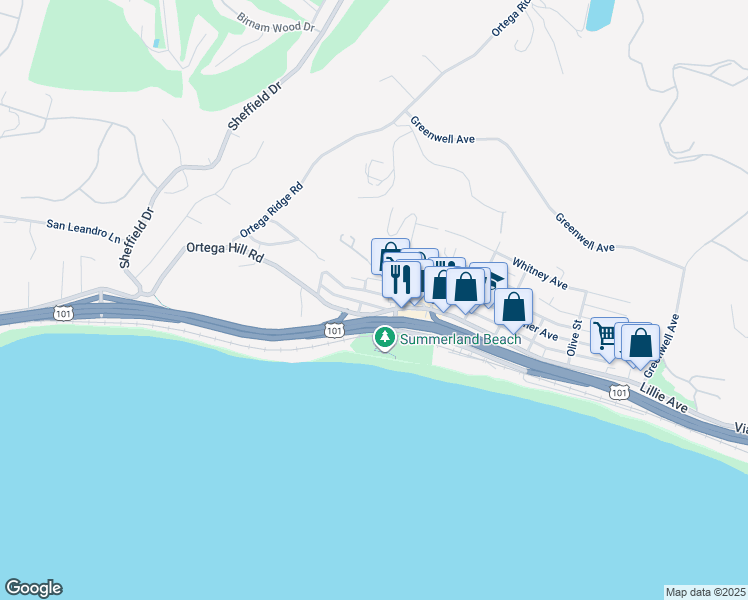 map of restaurants, bars, coffee shops, grocery stores, and more near 2211 Lillie Avenue in Summerland