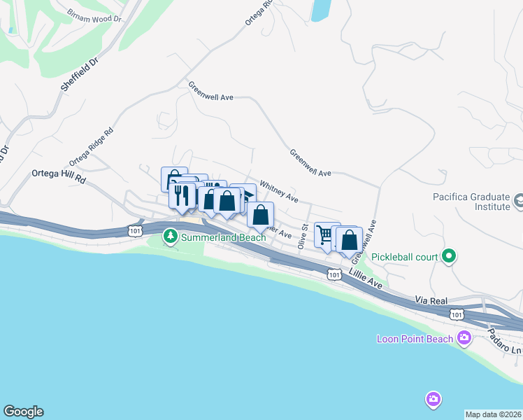 map of restaurants, bars, coffee shops, grocery stores, and more near 2402 Shelby Street in Summerland