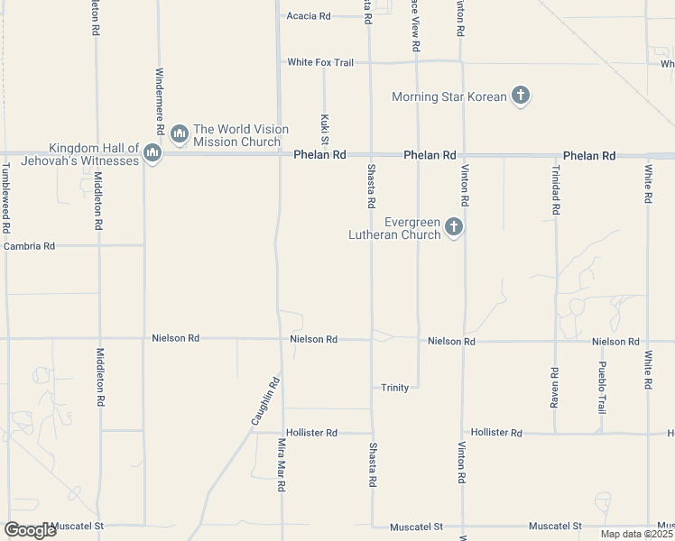map of restaurants, bars, coffee shops, grocery stores, and more near 9410 Shasta Road in Phelan