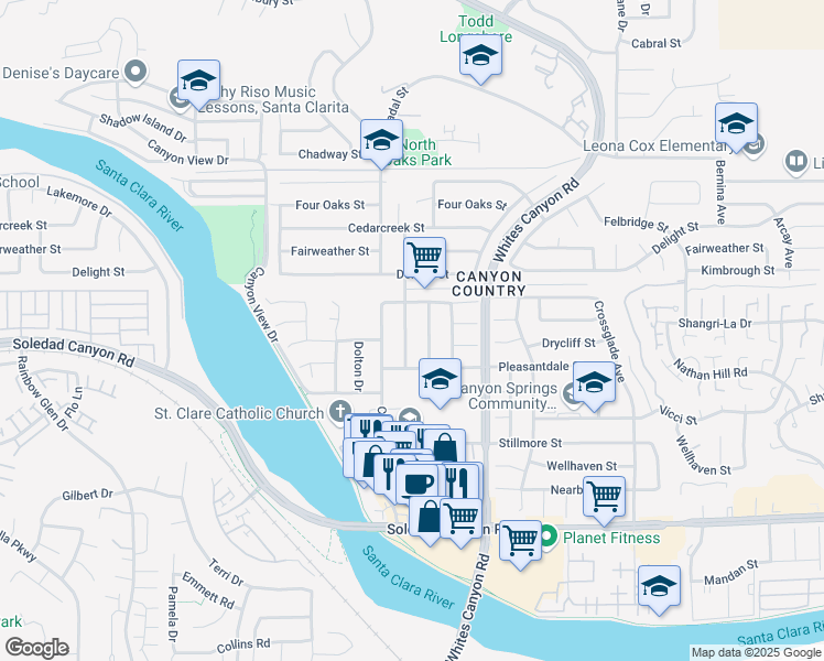 map of restaurants, bars, coffee shops, grocery stores, and more near 27540 Esterbrook Avenue in Santa Clarita