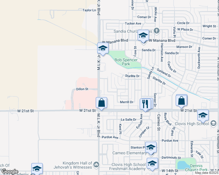 map of restaurants, bars, coffee shops, grocery stores, and more near 701 Corrales Road in Clovis