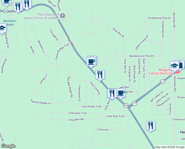 map of restaurants, bars, coffee shops, grocery stores, and more near 1911 Pine Top Drive in Heber-Overgaard