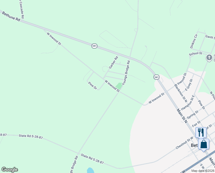 map of restaurants, bars, coffee shops, grocery stores, and more near 411 West Inwood Street in Bethune