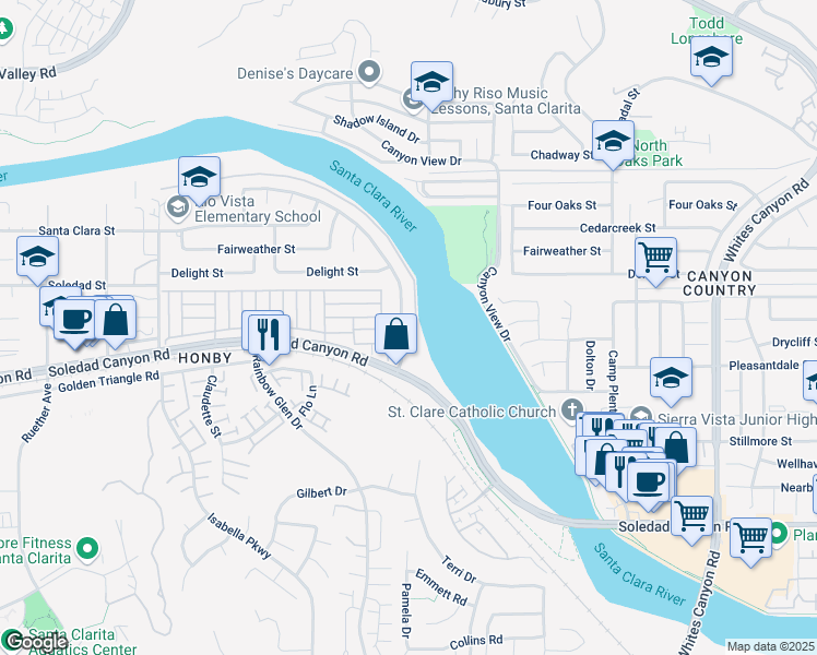map of restaurants, bars, coffee shops, grocery stores, and more near 27048 Langside Avenue in Santa Clarita