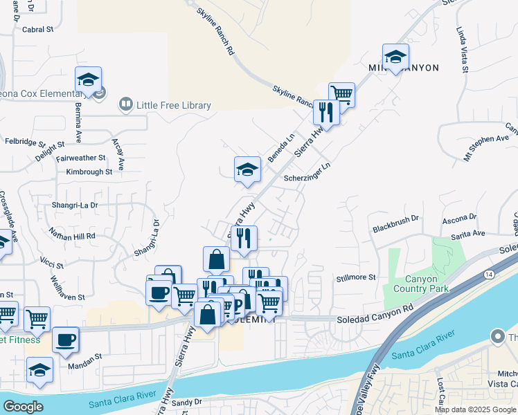 map of restaurants, bars, coffee shops, grocery stores, and more near 18146 American Beauty Drive in Santa Clarita