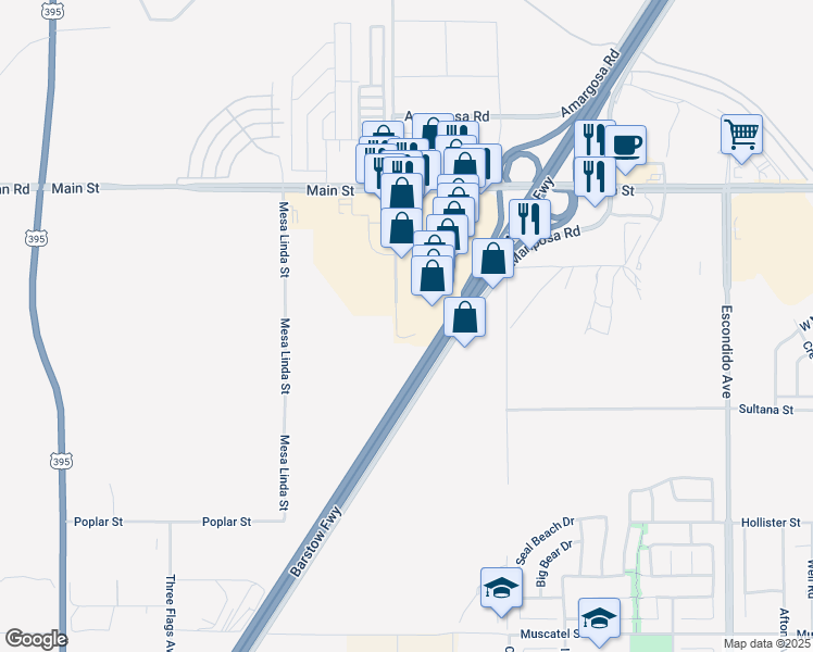 map of restaurants, bars, coffee shops, grocery stores, and more near 12745 Main Street in Hesperia