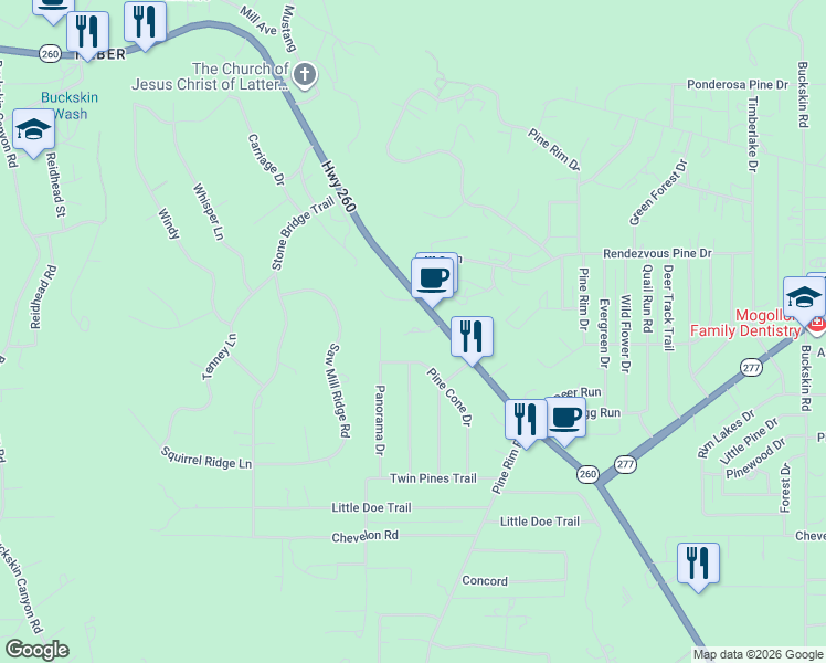 map of restaurants, bars, coffee shops, grocery stores, and more near 1911 Pine Top Drive in Heber-Overgaard